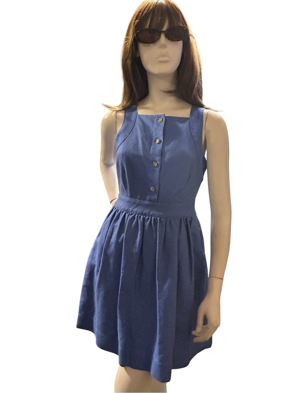 J.Crew Apron Button Front Linen Blend Dress Dark Hydrangea Blue Size 2
